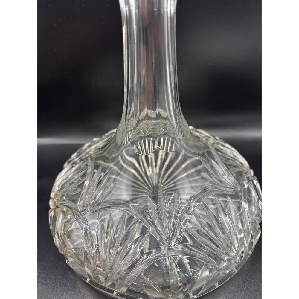 Vintage Glass Ships Decanter with Faceted Ball Stopper 11 Inch Clear Glass